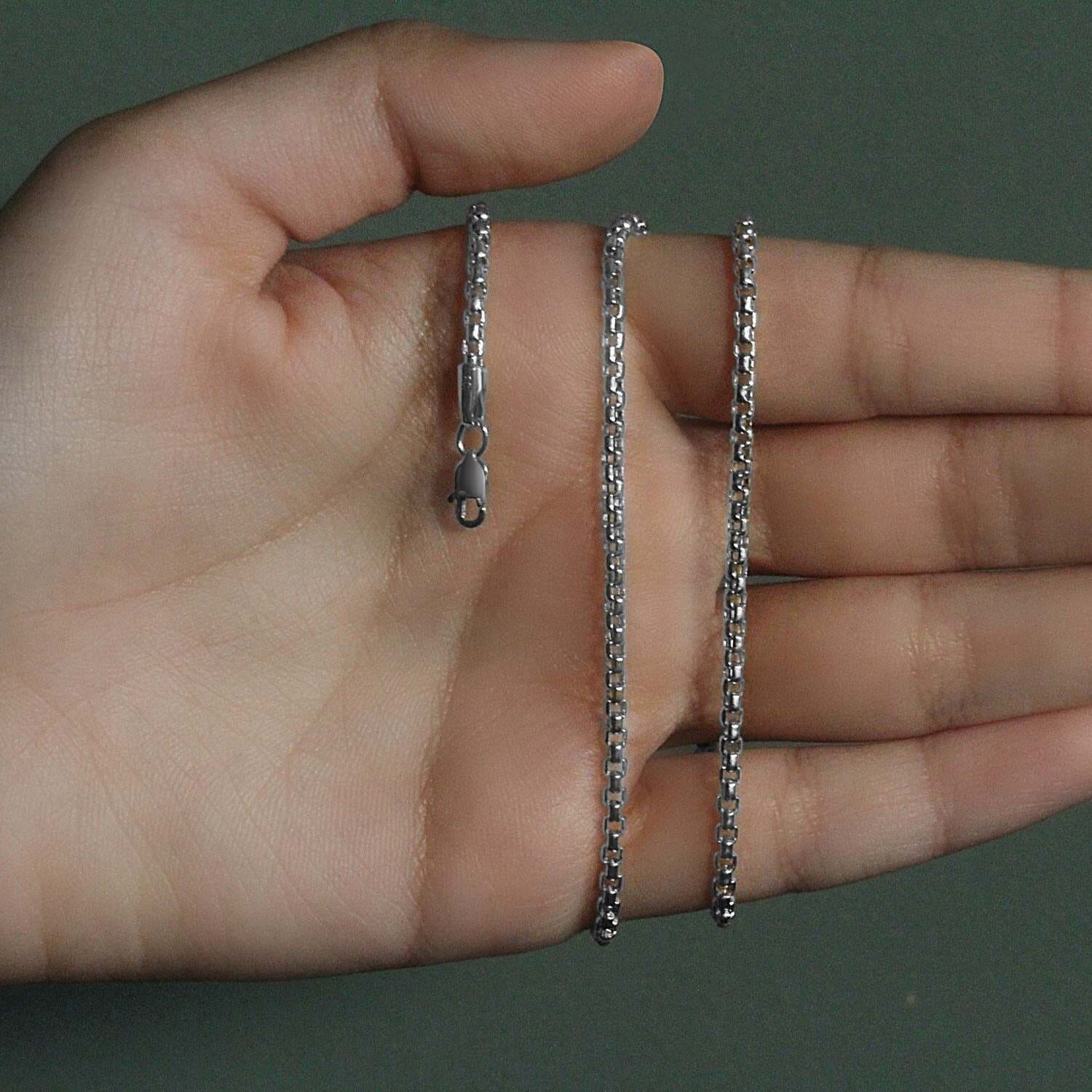 14k White Gold Round Box Chain (2.5 mm) - Image 6