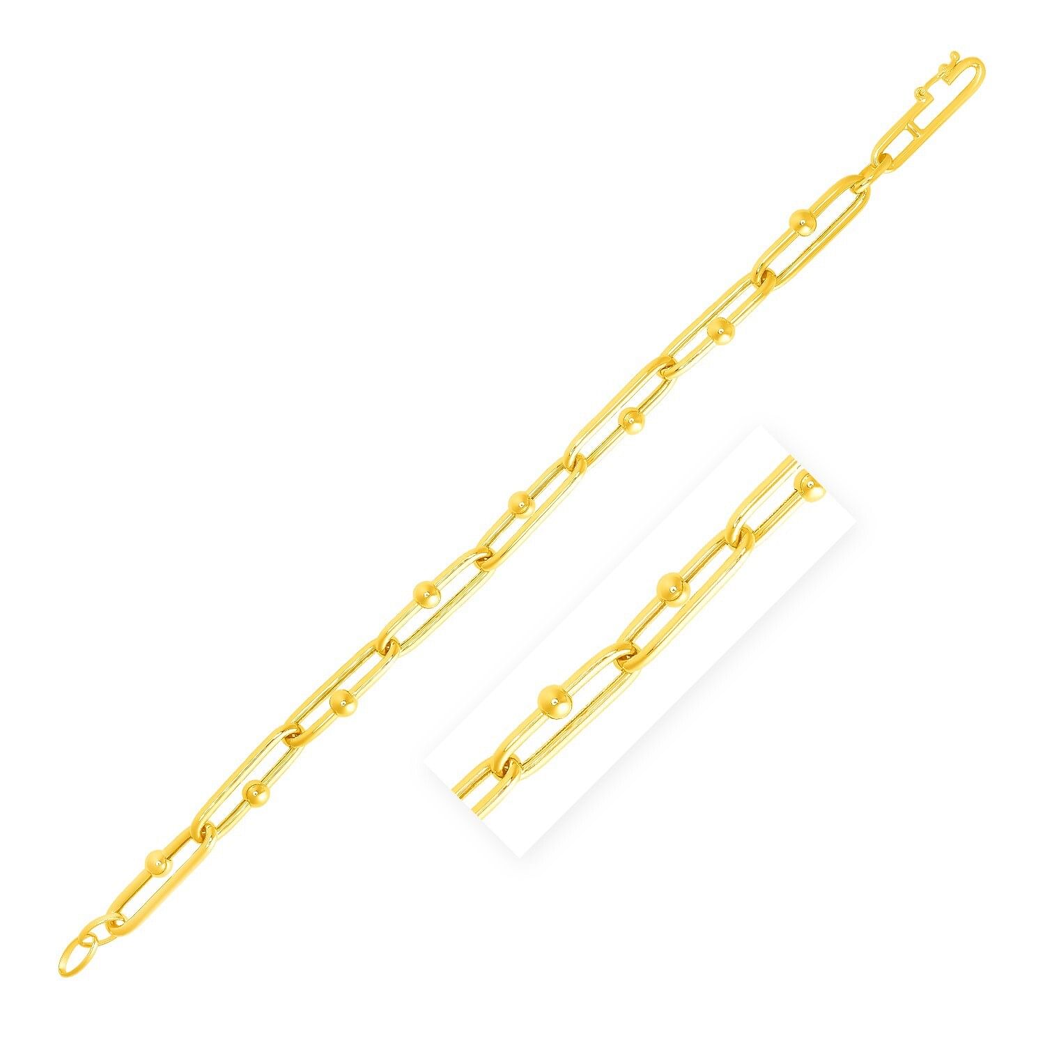 Size: 7.75” – 14k Yellow Gold 7 3/4 inch Beaded Oval Chain Bracelet