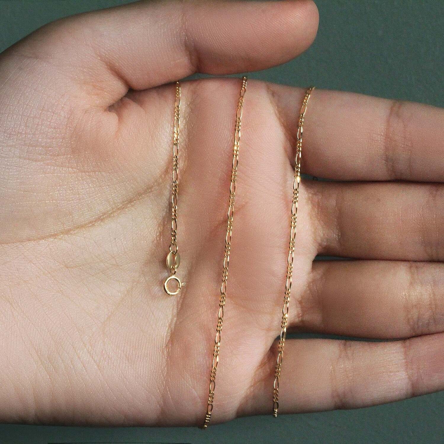 14k Yellow Gold Solid Figaro Chain (1.30 mm) - Image 2