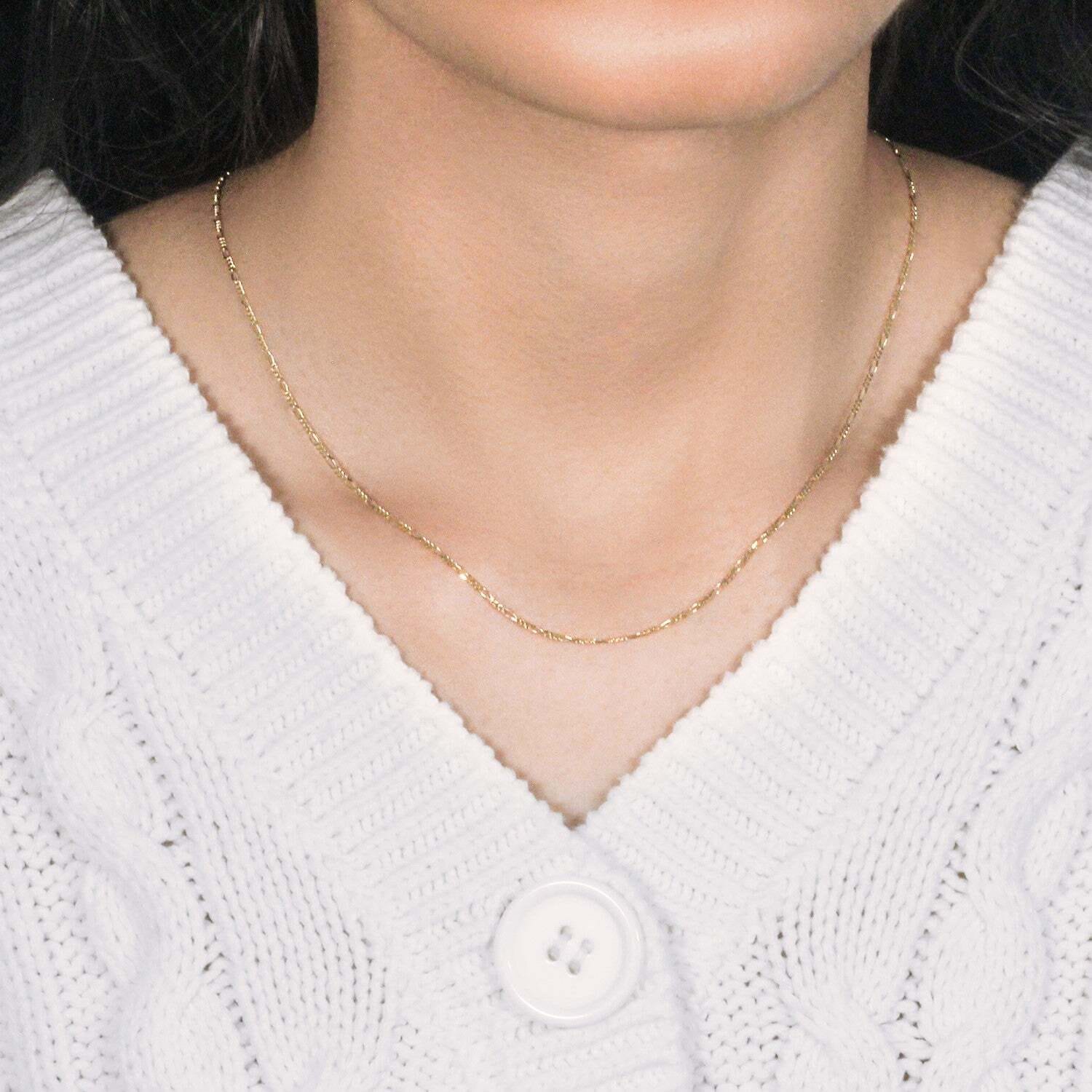 14k Yellow Gold Solid Figaro Chain (1.30 mm) - Image 3
