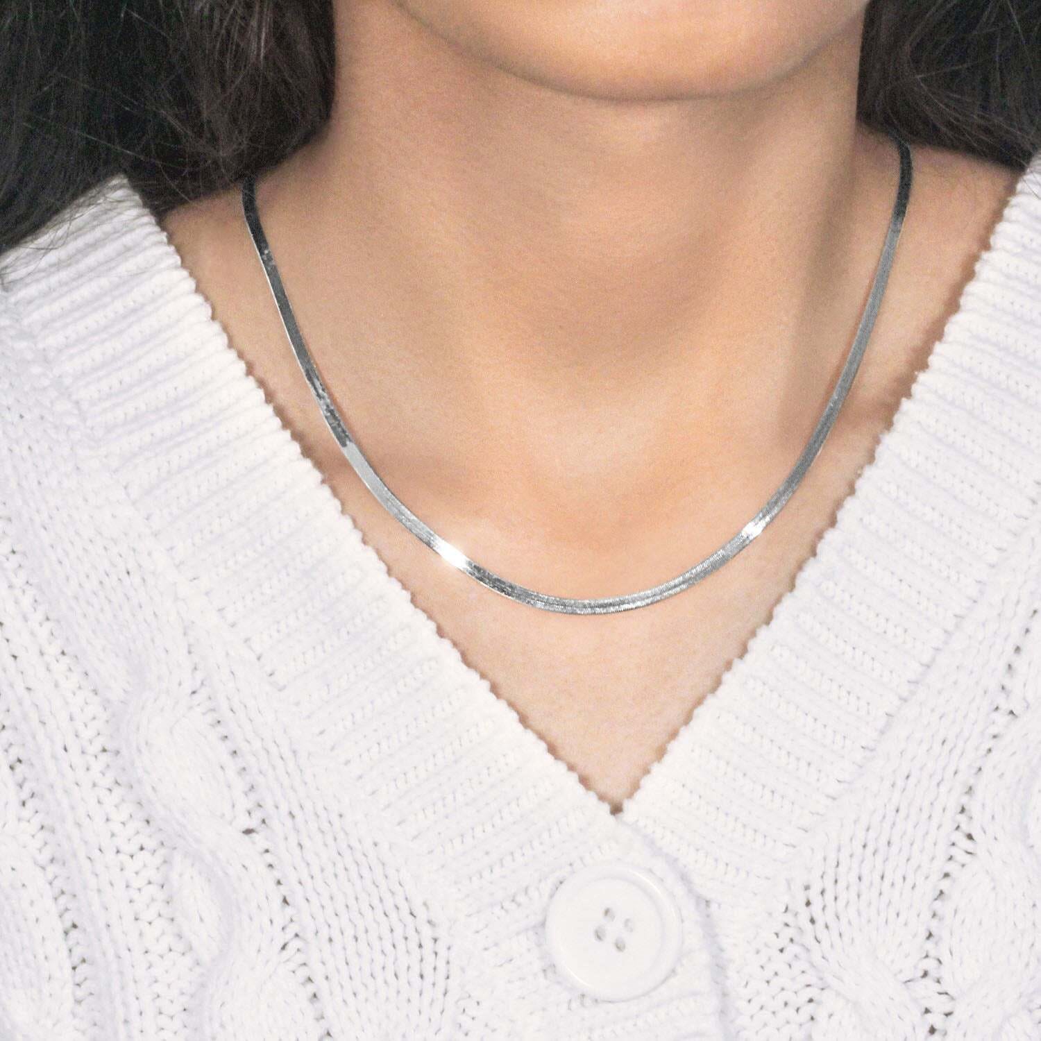14k White Gold Super Flex Herringbone Chain (2.80 mm) - Image 7