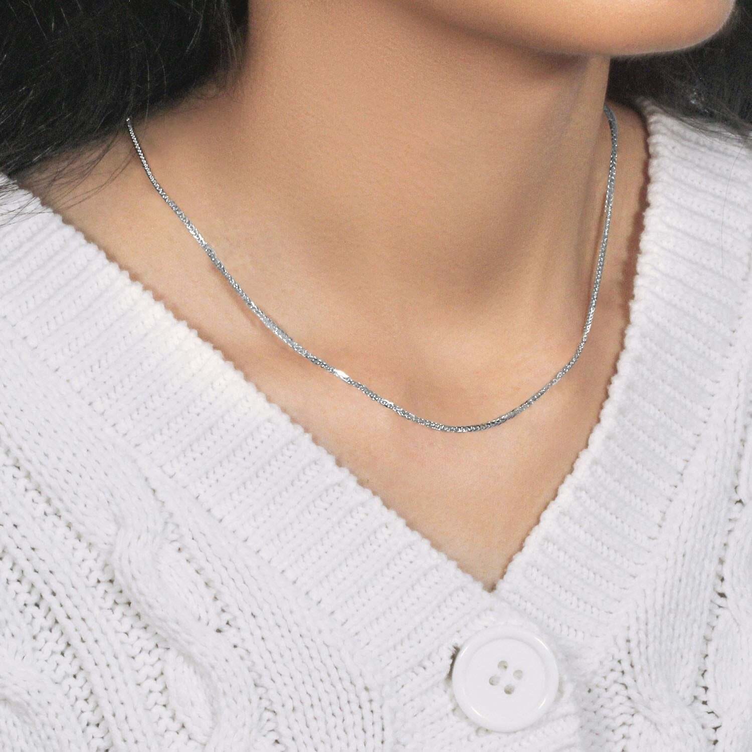14k White Gold Square Wheat Chain (1.80 mm) - Image 6