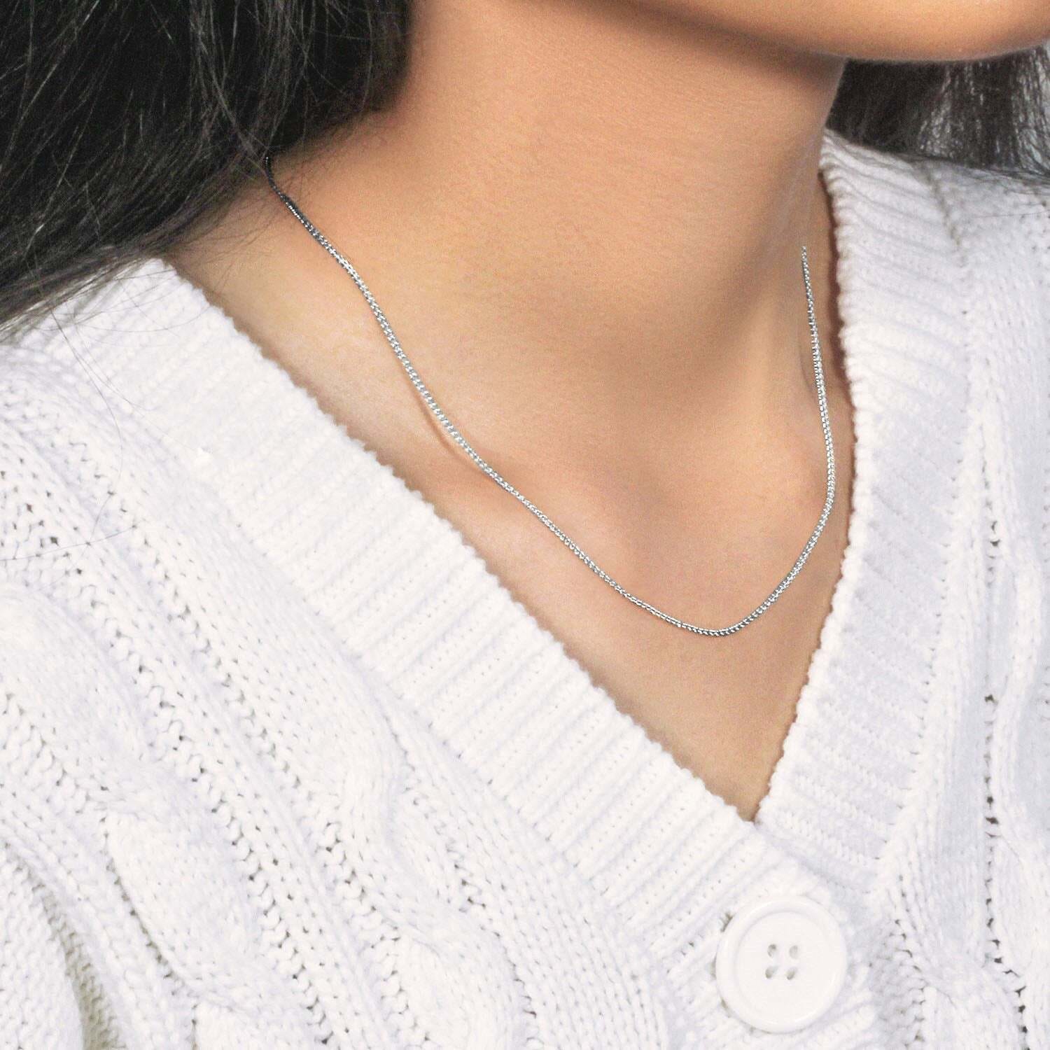 14k White Gold Round Wheat Chain (1.2 mm) - Image 7