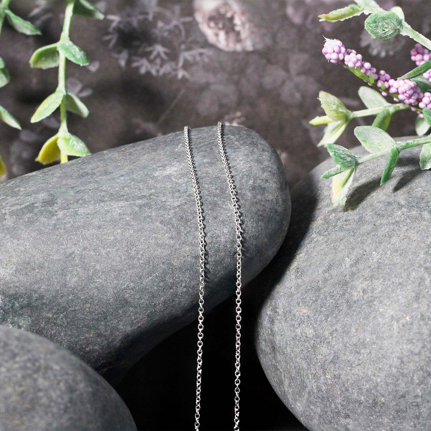 14k White Gold Round Cable Link Chain (1.10 mm) - Image 2