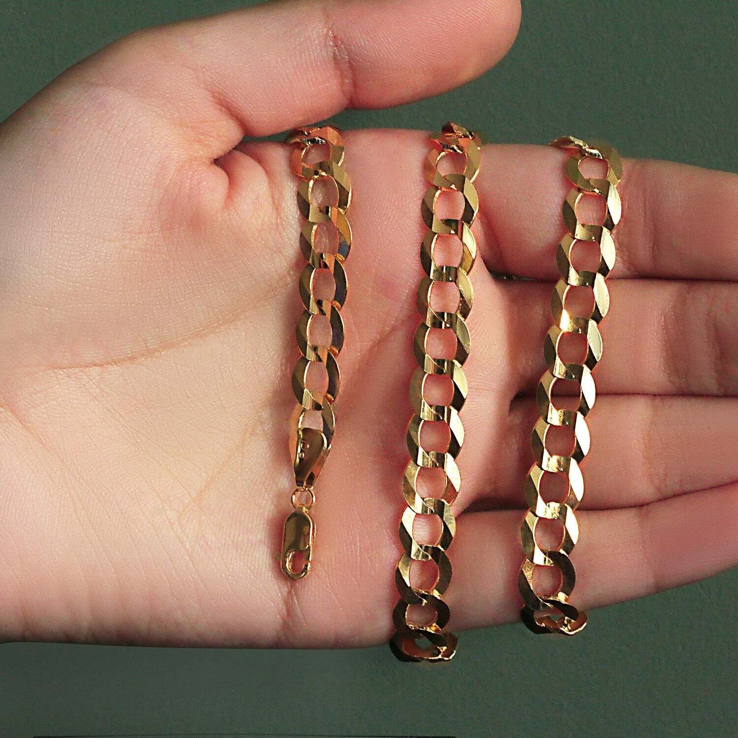 14k Yellow Gold Solid Curb Chain (8.20 mm) - Image 5