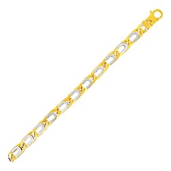 Category: Dropship Jewelry, SKU #99669-8.5, Title: Size: 8.5'' - Mens Oval Link Bracelet with Details in 14k Two Tone Gold