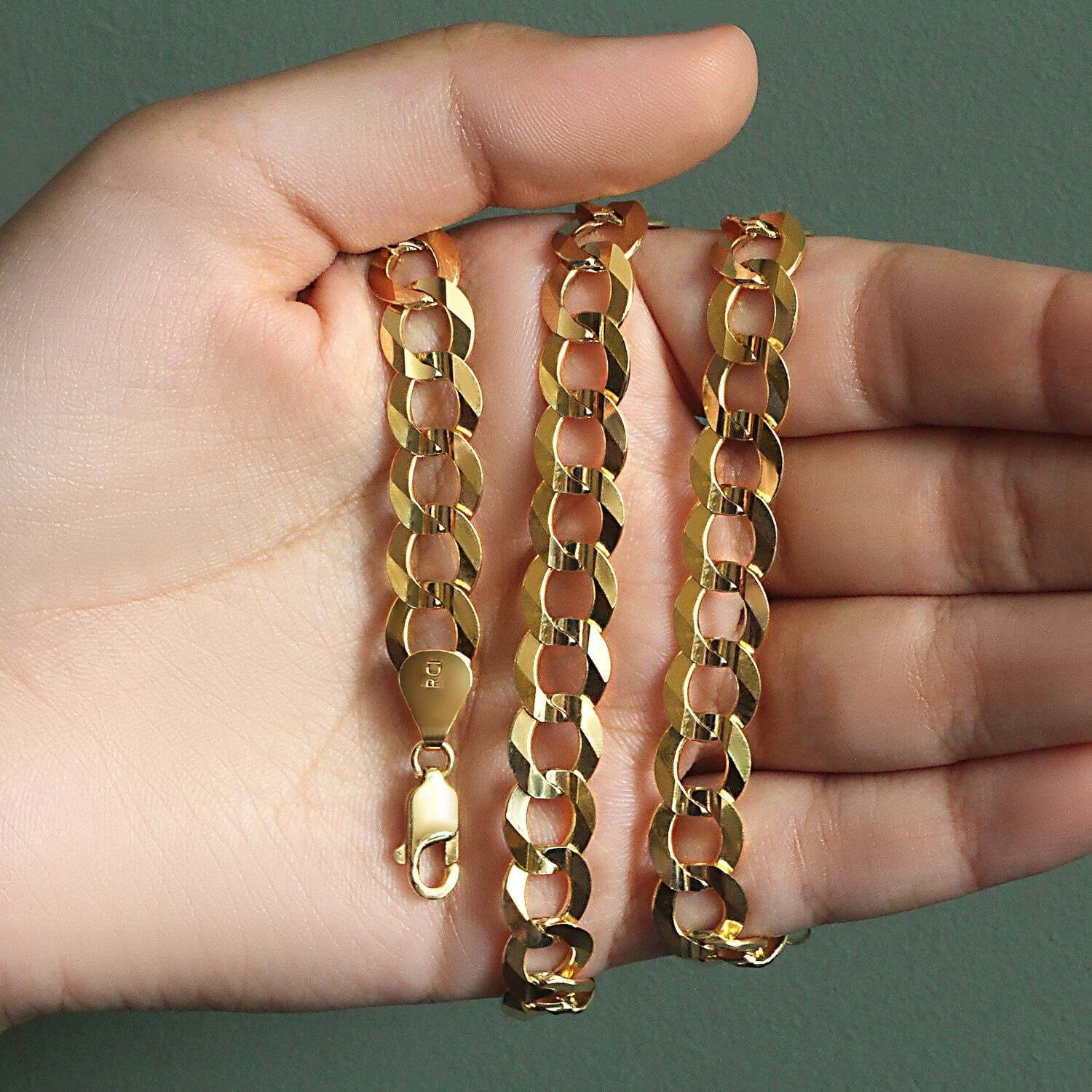 14k Yellow Gold Solid Curb Chain (10.00 mm) - Image 4