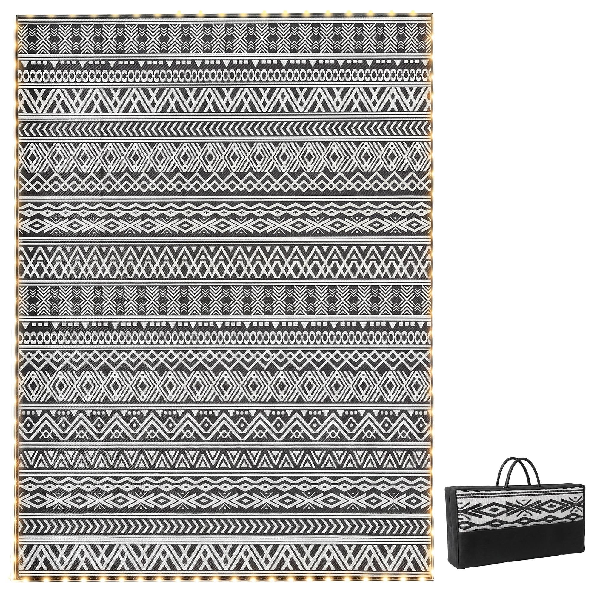 Outdoor Rug Carpet with USB Lights Reversible Patio Rug with Carry Bag for Camping 12' x 9'