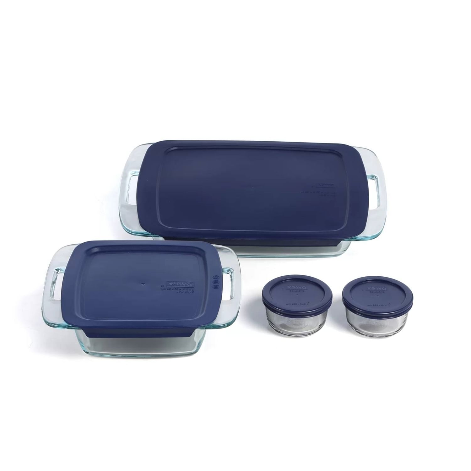8Piece Glass Bakeware Food Storage Set Blue Plastic Lids