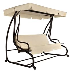Category: Dropship Outdoors, SKU #PSTCSF19842, Title: Outdoor 3-Seat Canopy Swing with Beige Cushions for Patio Deck or Porch