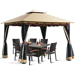 Category: Dropship Outdoors, SKU #PSWAGC23584571, Title: 10 x 10 Ft Outdoor Gazebo with Taupe Brown Vented Canopy and Mesh Side Walls