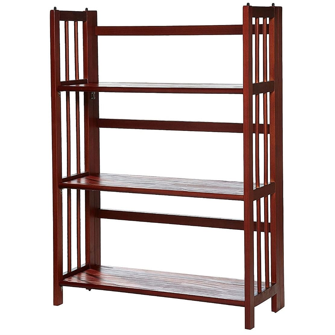 3-Shelf Folding Storage Shelves Bookcase Walnut Wood Finish