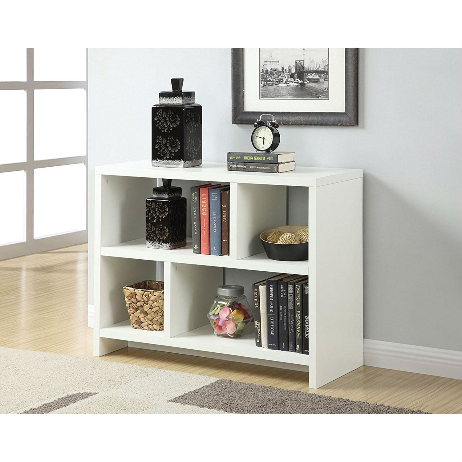 White 2 Shelf Modern Bookcase Console Table Garden Home Supplies