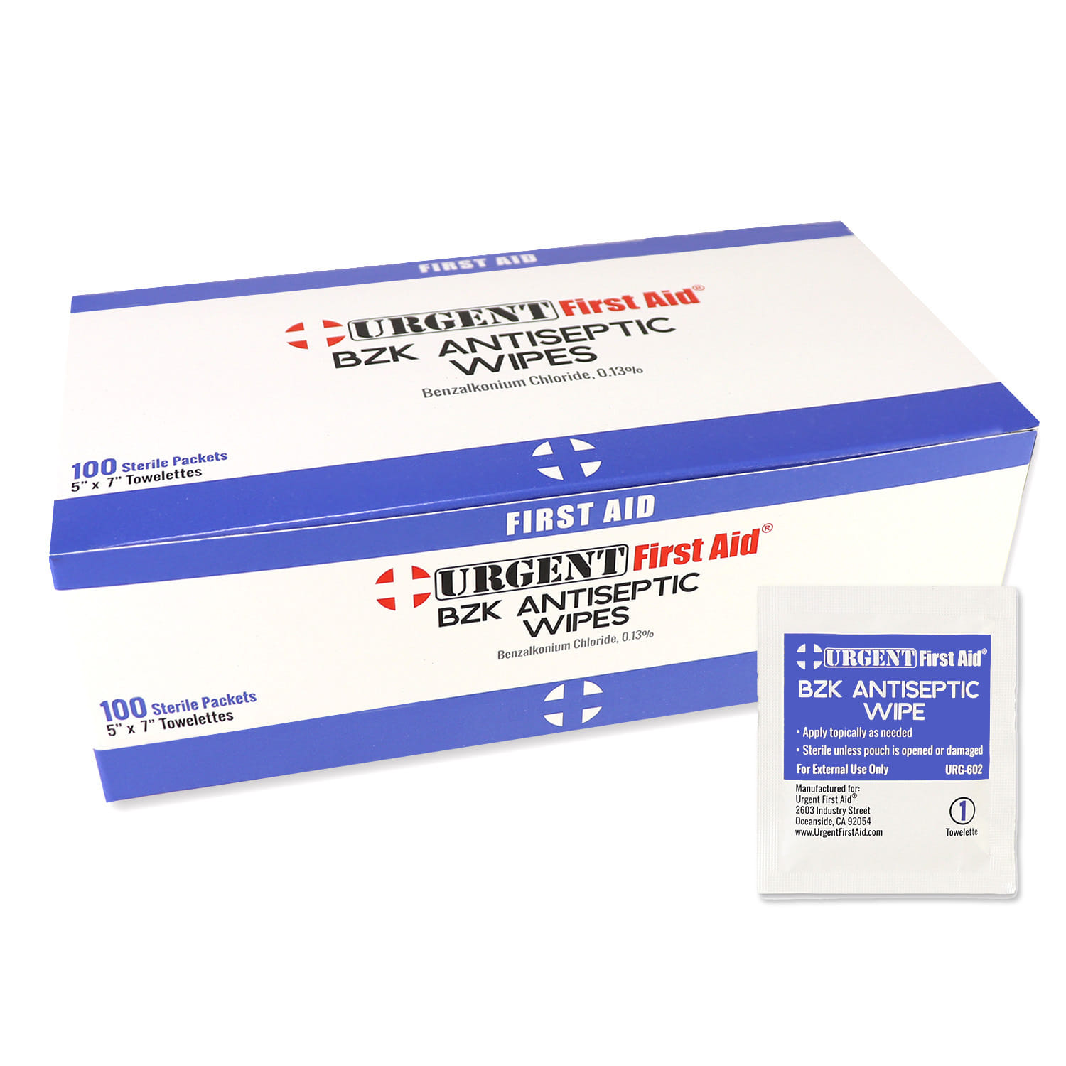 BZK Antiseptic Towelettes, 100 Per Box, Urgent First Aid, URG-602