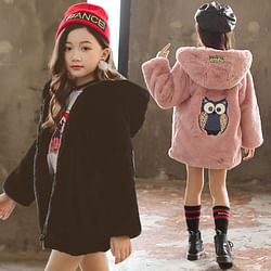 Category: Dropship Kids & Mom, SKU #SKUD71958, Title: Girl child big cartoon owl thick wool sweater Coat