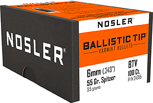 Nosler Ballistic Tip Varmint Bullets 6mm 55 gr. Spitzer Point 50 pk.