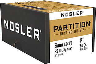 Nosler Partition Bullets 6mm 85 gr. Spitzer Point 50 pk.