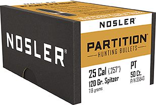 Nosler Partition Bullets .25 Cal. 125 gr. Spitzer Point 50 pk.