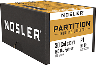 Nosler Partition Bullets .30 Cal. 165 gr. Spitzer Point 50 pk.