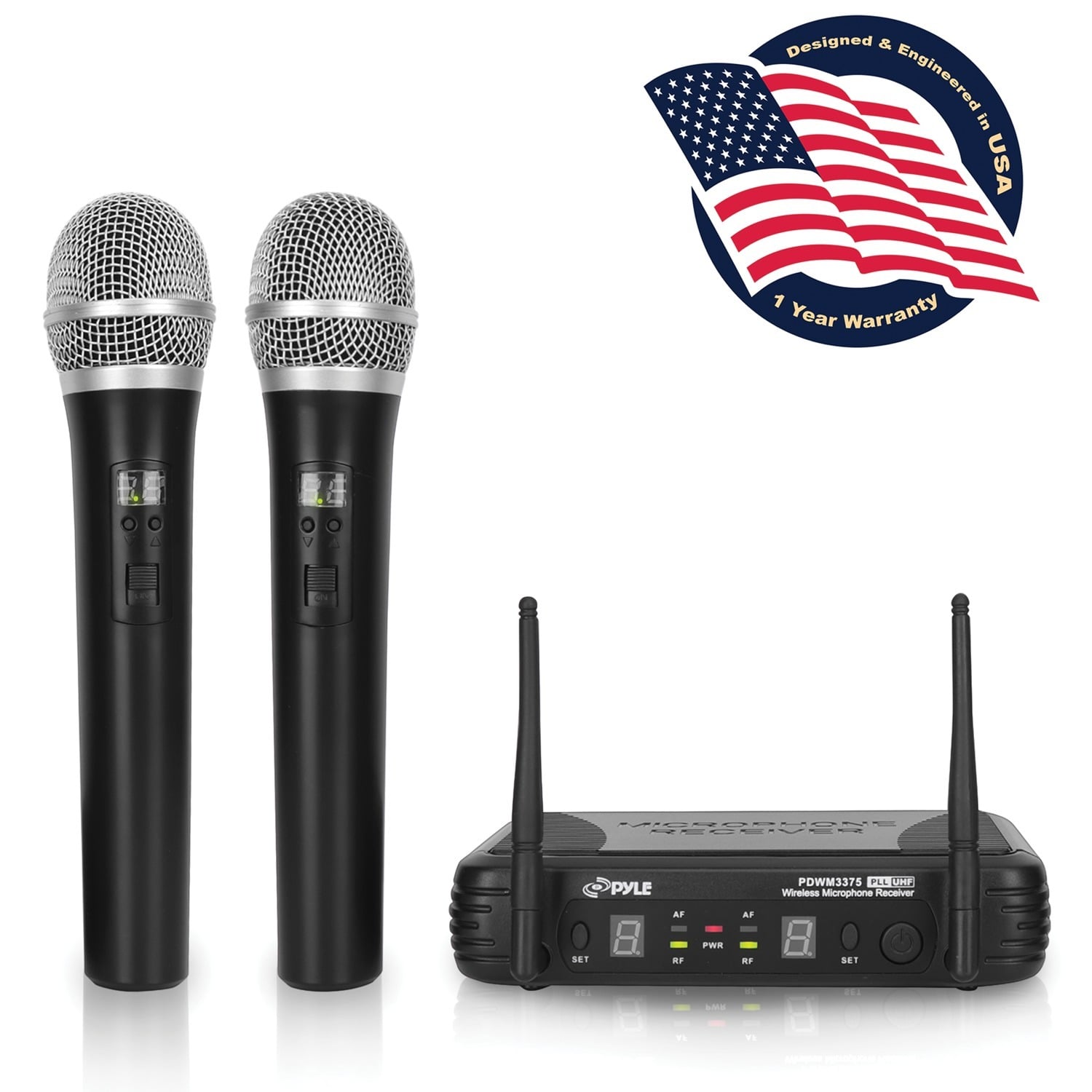 Pyle PDWM3375 Premier Series Professional 2-Channel UHF Wireless Handheld Microphone System with Selectable Frequency - Image 3