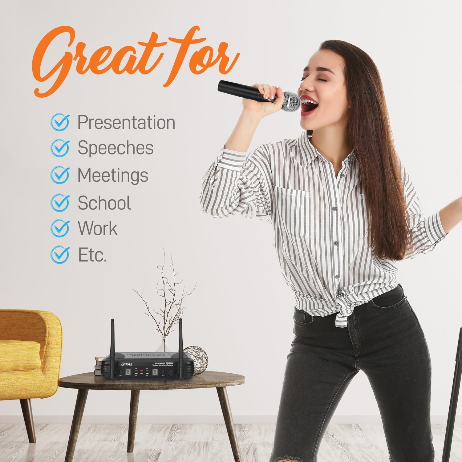 Pyle PDWM3375 Premier Series Professional 2-Channel UHF Wireless Handheld Microphone System with Selectable Frequency - Image 7