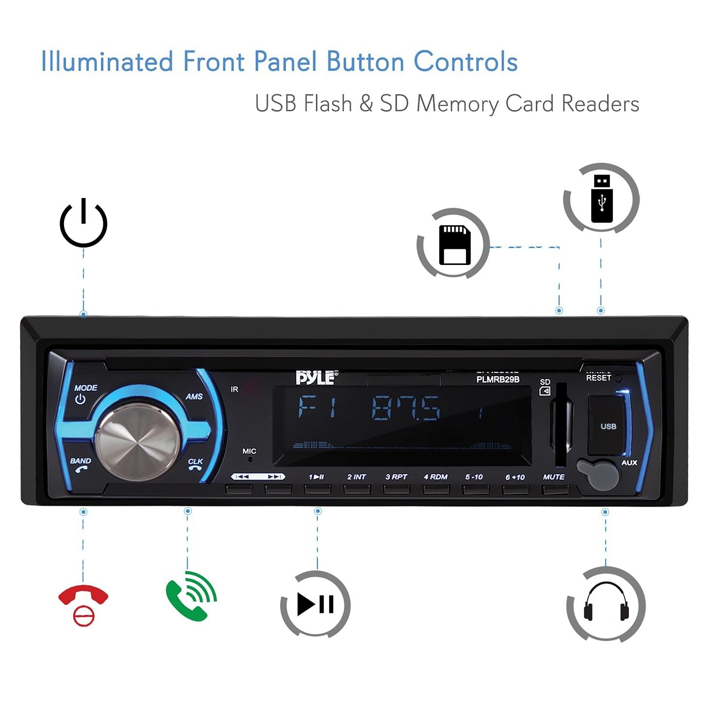 Pyle PLMRB29B Single-DIN -Dash Digital Marine Stereo Receive