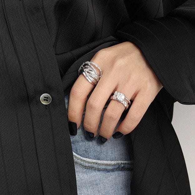 Fashion Irregular Lines Cross Wide 925 Sterling Silver Adjustable Ring - Image 3