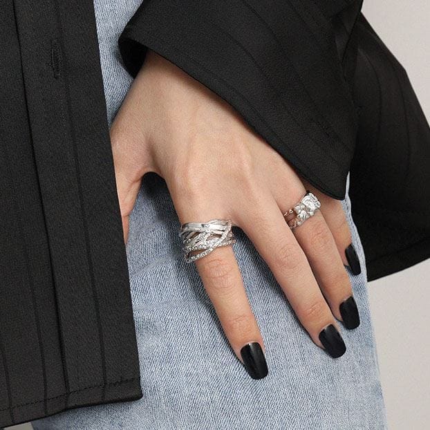 Fashion Irregular Lines Cross Wide 925 Sterling Silver Adjustable Ring - Image 4