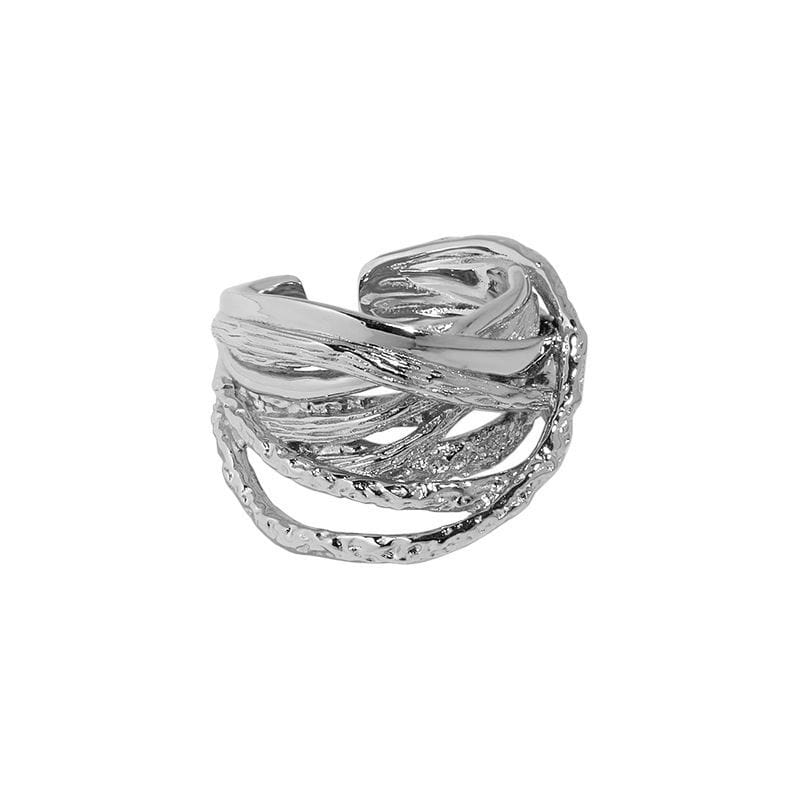 Fashion Irregular Lines Cross Wide 925 Sterling Silver Adjustable Ring - Image 5