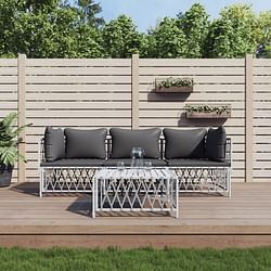 Category: Dropship Home, Garden & Furniture, SKU #D0100H7IHH6, Title: 4 Piece Patio Lounge Set with Cushions White Steel