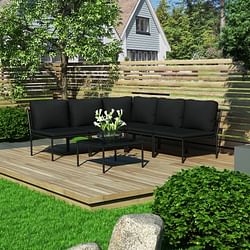 Category: Dropship Home, Garden & Furniture, SKU #D0100HE5PK7, Title: 6 Piece Patio Lounge Set with Cushions Black PVC