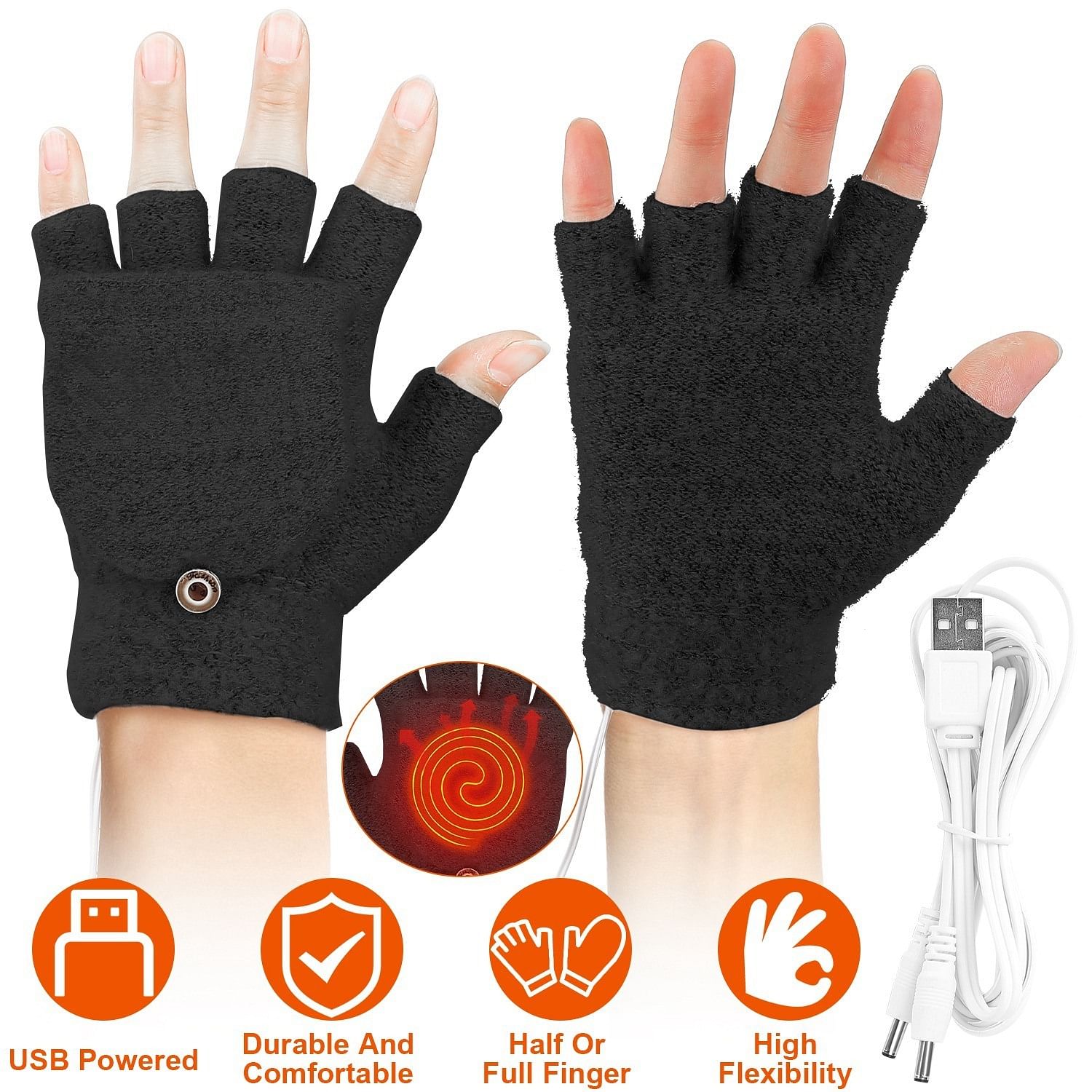 USB Wool Heated Gloves Mitten Half Fingerless Glove Electric