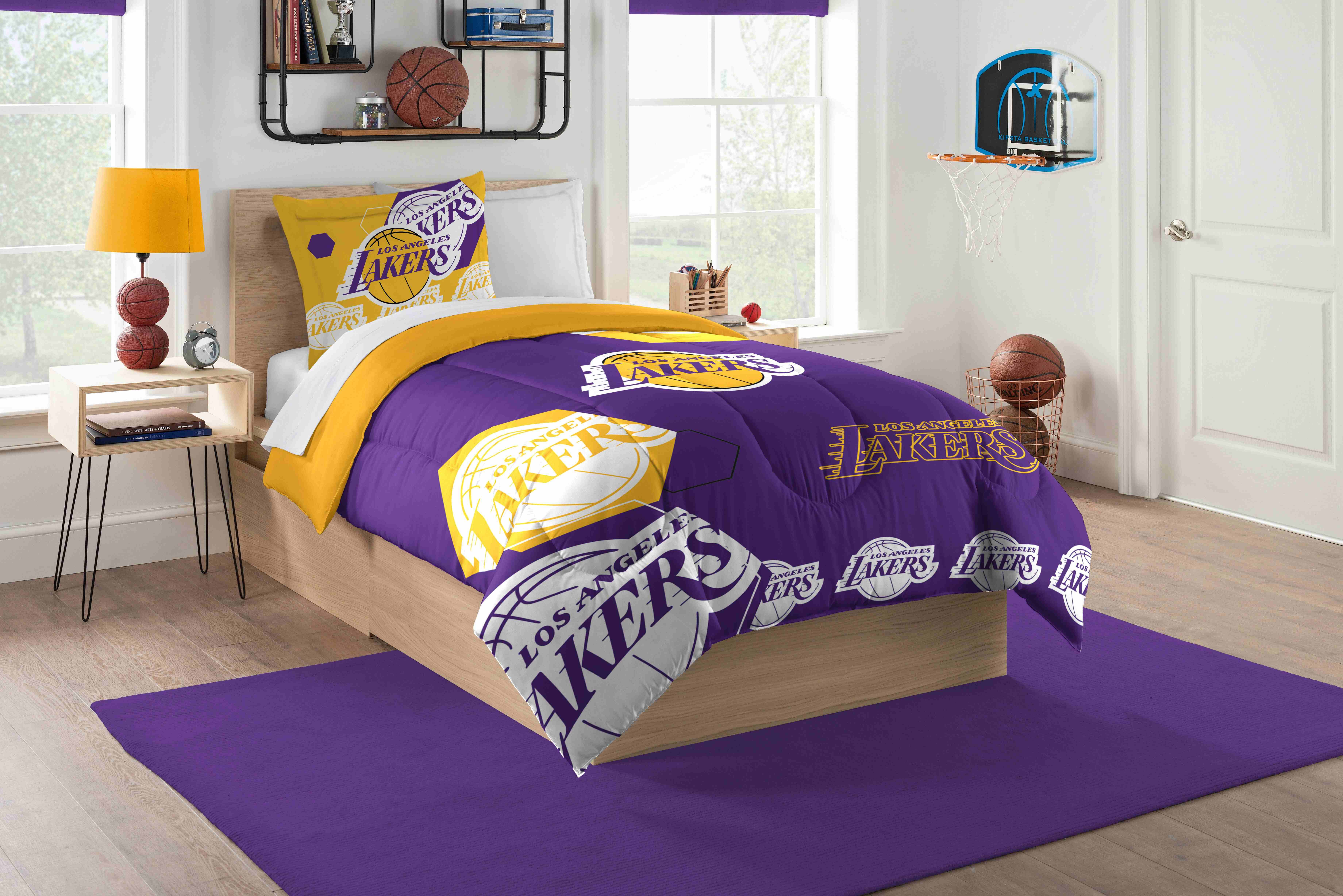 Lakers OFFICIAL NBA "Hexagon" Twin Comforter & Sham Set 64"