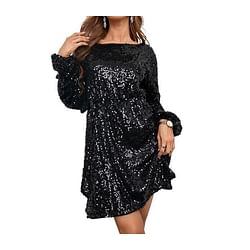 Category: Dropship Apparel & Clothing, SKU #D0100HPH64V, Title: Round Neck Sequined Long Sleeved Party Club Dress