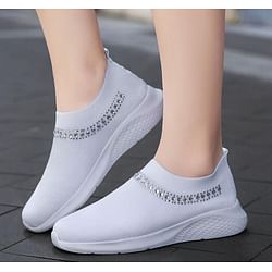 Category: Dropship Shoes & Boots, SKU #D0100HPXWFA, Title: Mesh Rhinestone Slip-On Sneakers