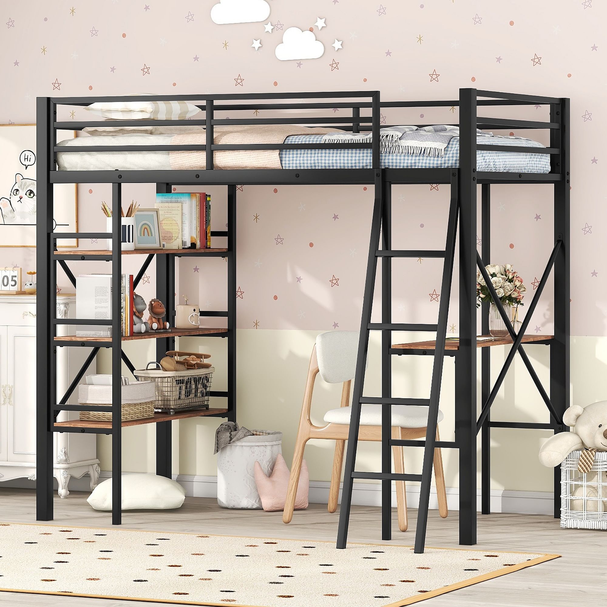 dhp-metal-loft-bed-with-desk-twin-size-frame-black-metal-black-desk