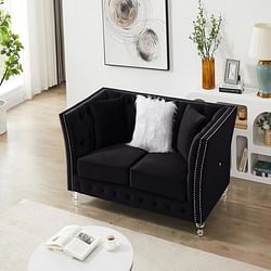 Category: Dropship Baby & Toddler, SKU #D0100HPZJ6G, Title: LTL, Black, Velvet, Two-Seater Sofa, Acrylic Feet, Cushion Combination Lounge Sofa, Deep Tufted Button Luxury Sofa for Living Room