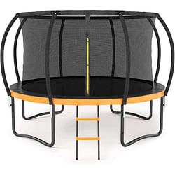 Category: Dropship Baby & Toddler, SKU #D0100HXFWN2, Title: 14FT Outdoor Big Trampoline With Inner Safety Enclosure Net, Ladder, PVC Spring Cover Padding, For Kids, Black&Orange Color