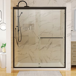 Category: Dropship Home, Garden & Furniture, SKU #D0100HXU3GJ, Title: 60 in. x 70 in. Traditional Sliding Shower Door in Matte black with Clear Glass
