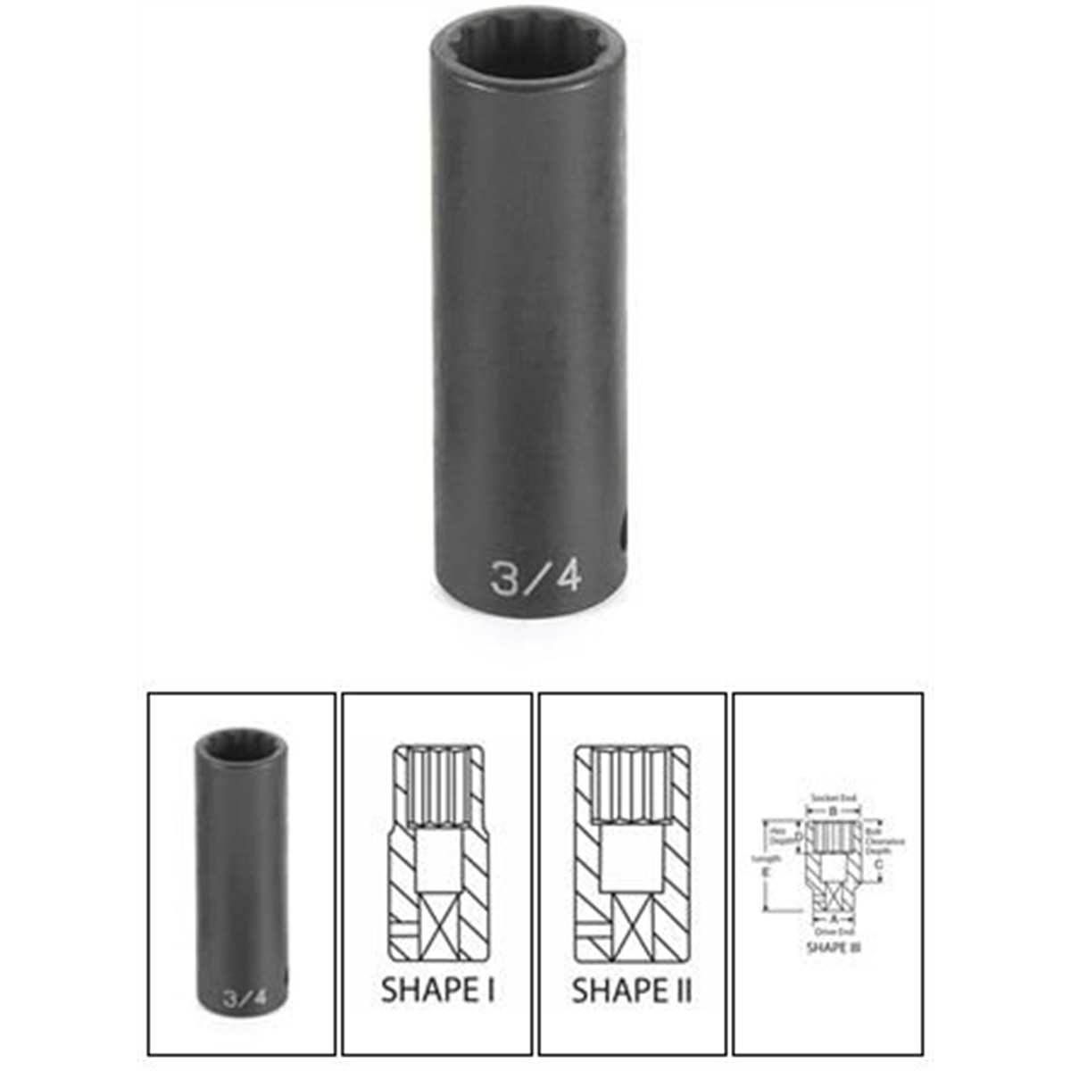 Grey Pneumatic 1/2" Drive x 38mm Deep - 12 Point Socket