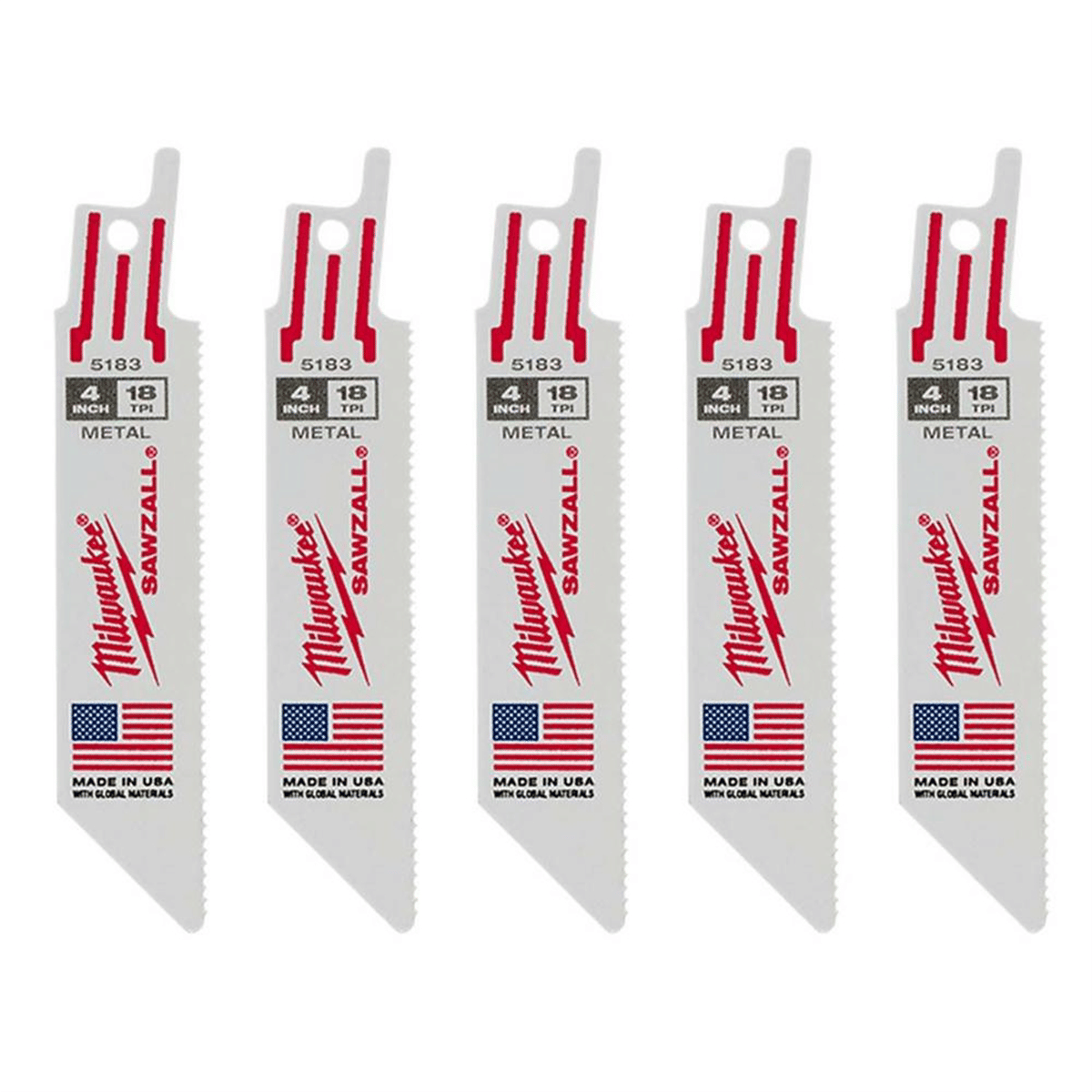 Milwaukee Tool 4" 18 TPI   SAWZALL Blades (5 Pk)