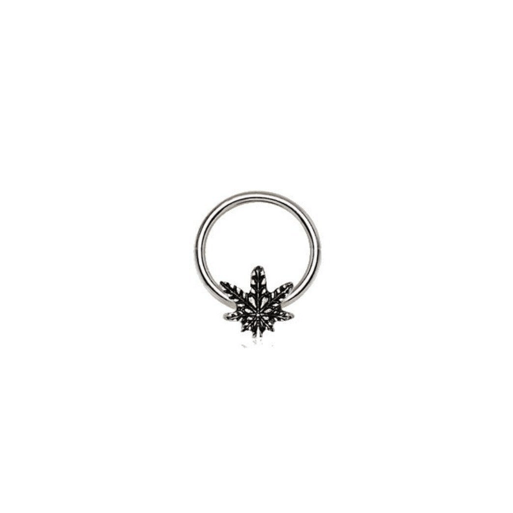 316L Stainless Steel Pot Leaf Snap-in Captive Bead Ring / Septum Ring