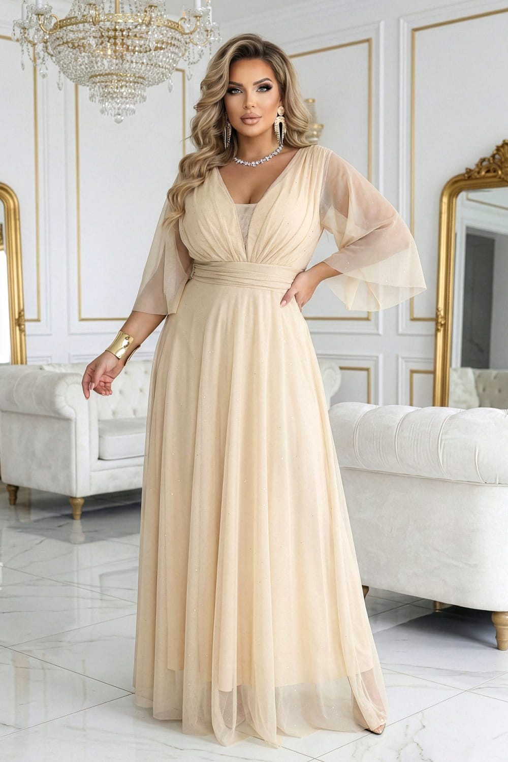 beige - Long dress model 227124 Numoco