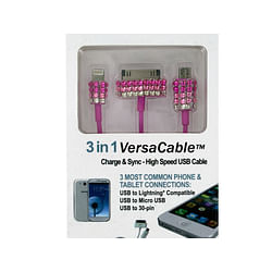 Category: Dropship Cell Phones & Accessories, SKU #EL601-384, Title: 3-in-1 Sparkle Charge & Sync USB Cable ( Case of 384 )
