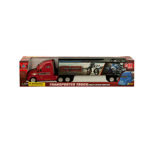 Friction Powered Trailer Truck with Motorcycle Decals ( Case of 2)