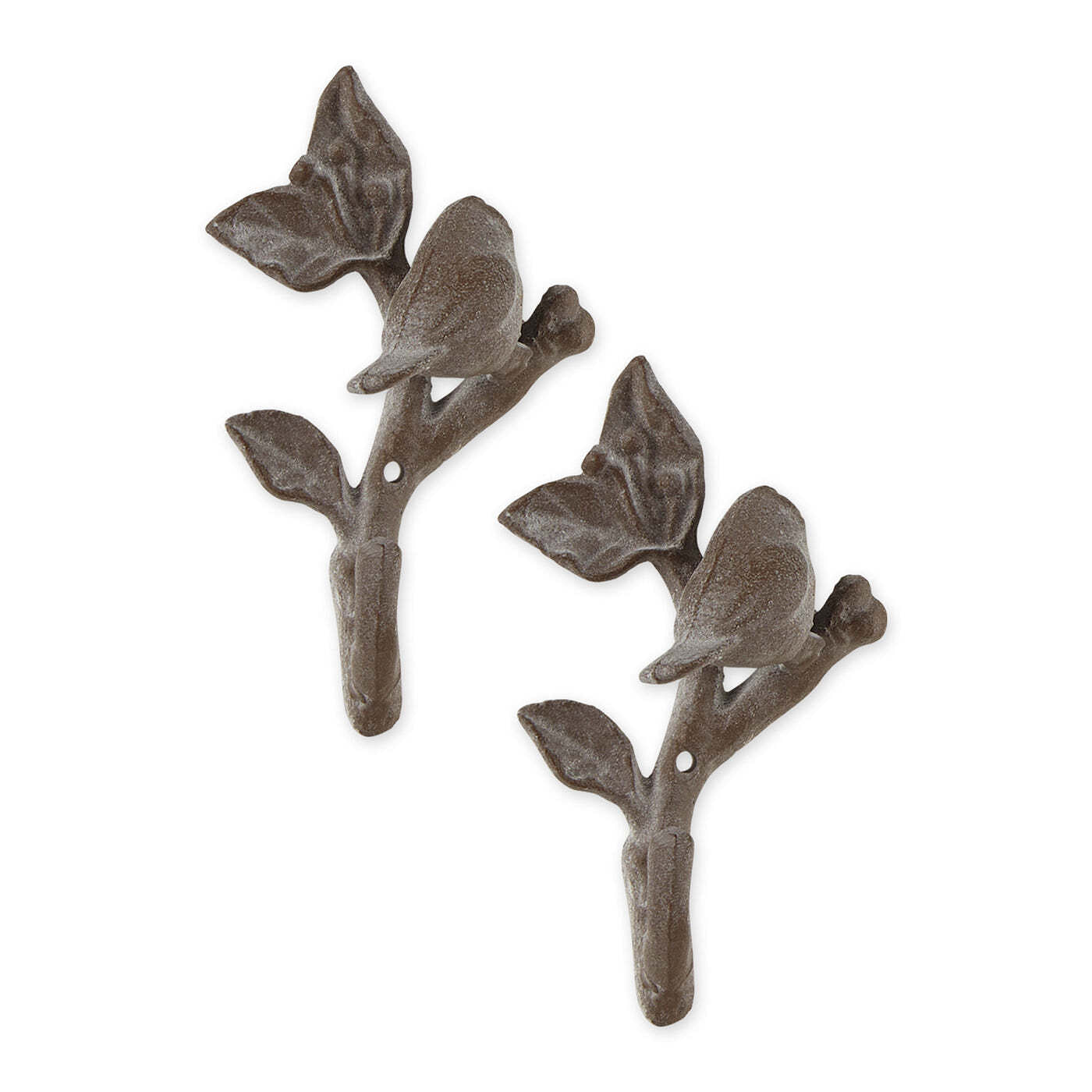 Cast Iron Birds Leaves Wall Hooks - Set 2