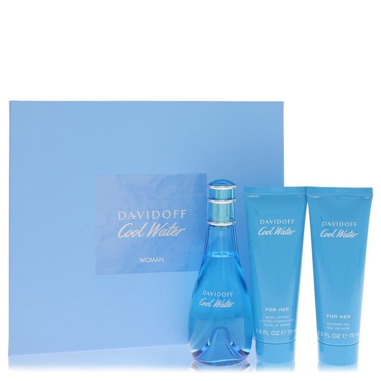 Cool Water by Davidoff Gift Set — 3.4 oz Eau De Toilette Spray + 2.5 oz Body Lotion + 2.5 oz Shower Gel (Women)