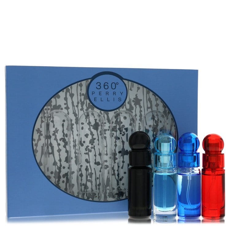 perry ellis 360 by Perry Ellis Gift Set — Four piece Travel Gift Set Includes .25 oz Mini EDT Spray of each. 360 Black 360 For Men 360 Very Blue 360 Red. (Men)