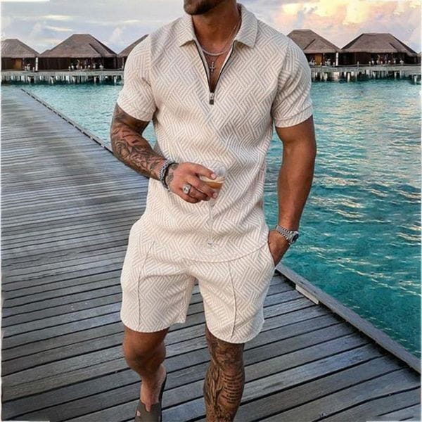 Color: FLY-TZ23 - Size: S - Men's Tracksuits Summer Mens Tracksuit Casual Short Sleeve Zipper Set For Men Clothes Streetwear 2-piece Suit MaleMen's Men'sMen's