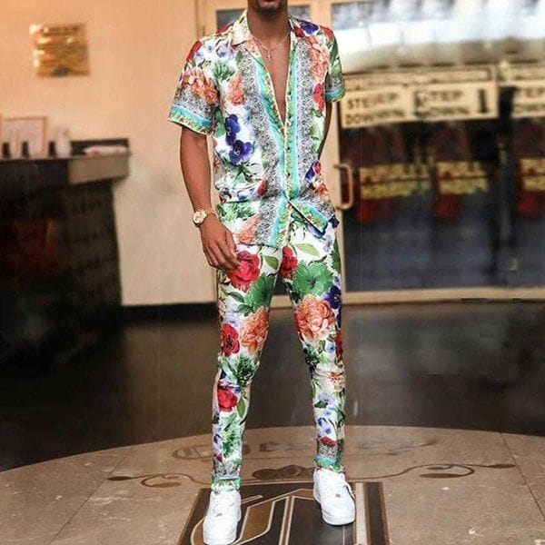 Color: 01 Vintage - Size: S - Short Men's Casual Tracksuits Fashion Sleeve Shirts And Long Pants Outfits Vintage Mens Summer Two Piece Sets Men